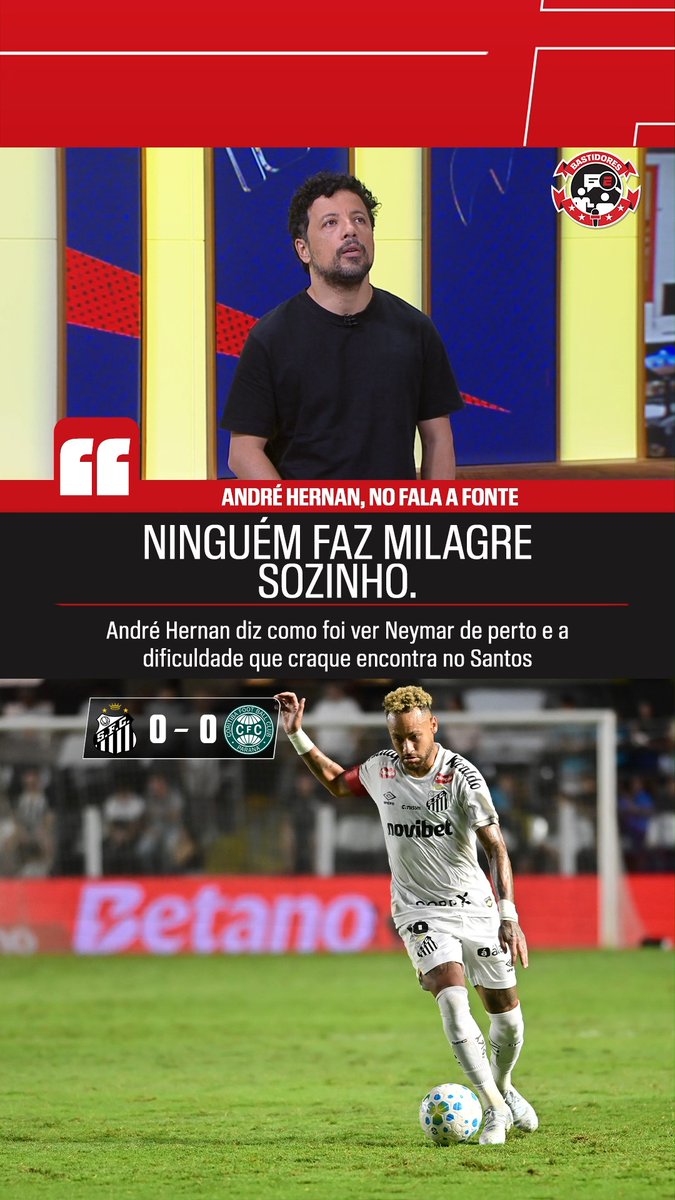 'NINGUÉM FAZ MILAGRE SOZINHO' - No Fala a Fonte, André Hernan falou sobre como foi assistir Neymar in loco no duelo entre Santos e Coritiba, pela Copa do Brasil, e as impressões que ele teve vendo o camisa 10! Saiba TUDO do mercado da bola no Fala a Fonte! De segunda a sexta, às 09h, AO VIVO no YouTube da ESPN Brasil! #FalaFonte #FutebolNaESPN #Santos #Neymar