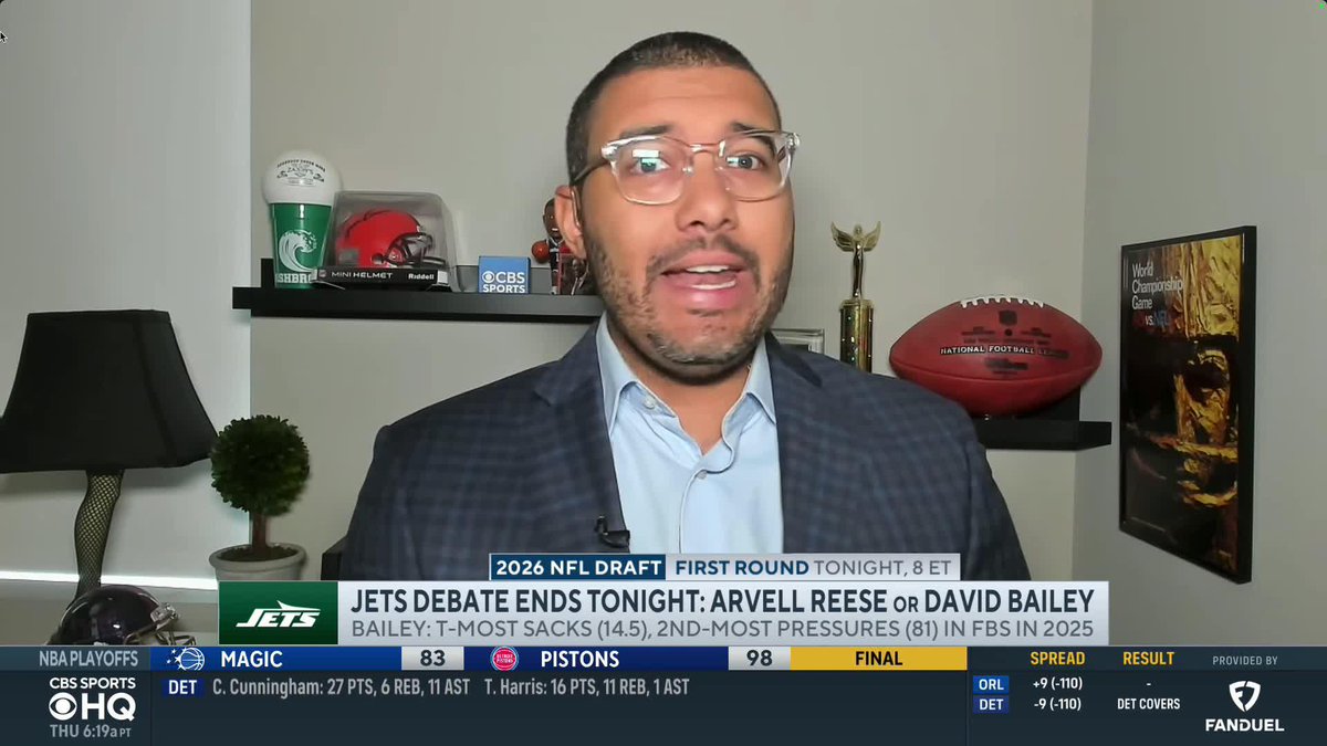 David Bailey or Arvell Reese for the Jets at No. 2? "I've been saying for a little more than a week now, I think it's going to be David Bailey." -Jonathan Jones