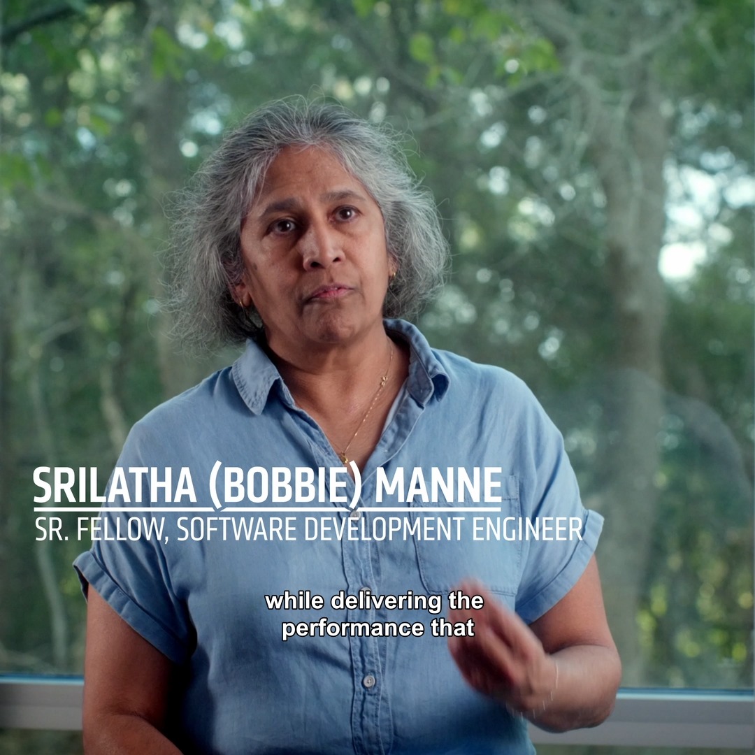 Srilatha (Bobbie) Manne, senior fellow and software development engineer, shares how designing for product energy efficiency benefits our customers and the environment. At AMD, we know our design choices have a broad impact, and we are proud of our engineers who bring these solutions to life. See how AMD is advancing with purpose: