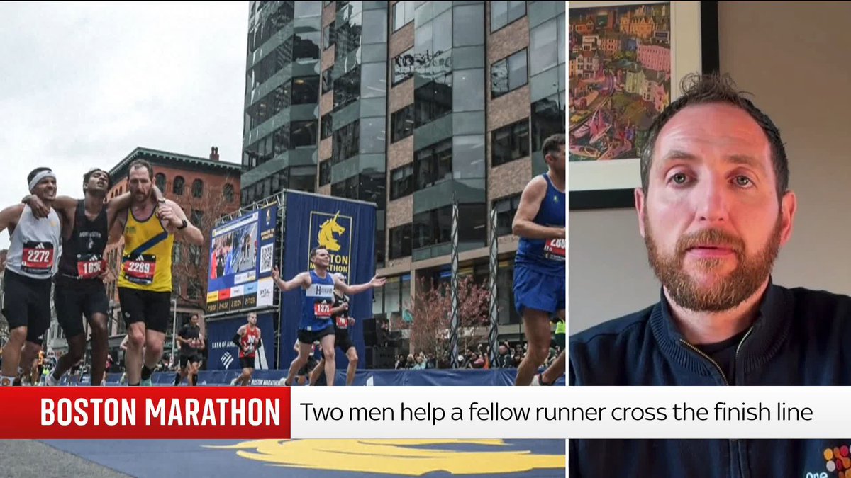 "Natural instinct just took over for me to go and help him." Boston Marathon runner Aaron Beggs reflects on the moment he missed out on a personal best, after he and another runner helped fellow athlete Ajay Haridasse finish the race, after collapsing meters from the finish line