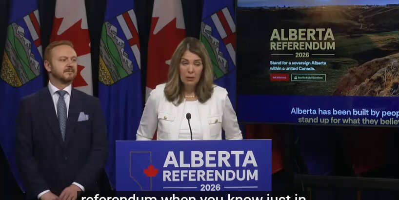 Premier Danielle Smith asked how Albertans can trust she'd accept results of a referendum after rejecting previous vote on time change. Says if they could have asked Albertans again, they would have asked a different question.