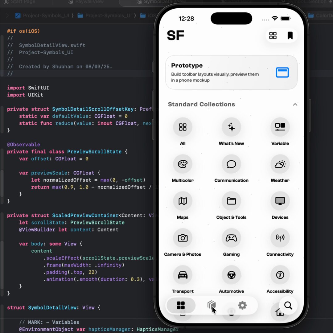 Did you know you can create some really nice interactive loaders with SF Symbols? Just a few lines of code &amp; you get a full-screen loader. Added an update to the iOS app of SF Catalog. You can customise them, generate SwiftUI/UIKit code, &amp; save or share it to pick up on Mac.