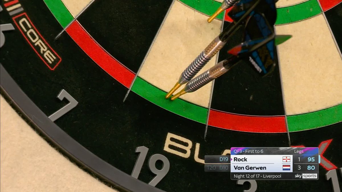 DOUBLE DOUBLE FOR ROCKY 🎯 Josh Rock takes out a classy 95 checkout with two double 19s to reduce the deficit against Michael van Gerwen to 3-2! 📲 #PLDarts | Final