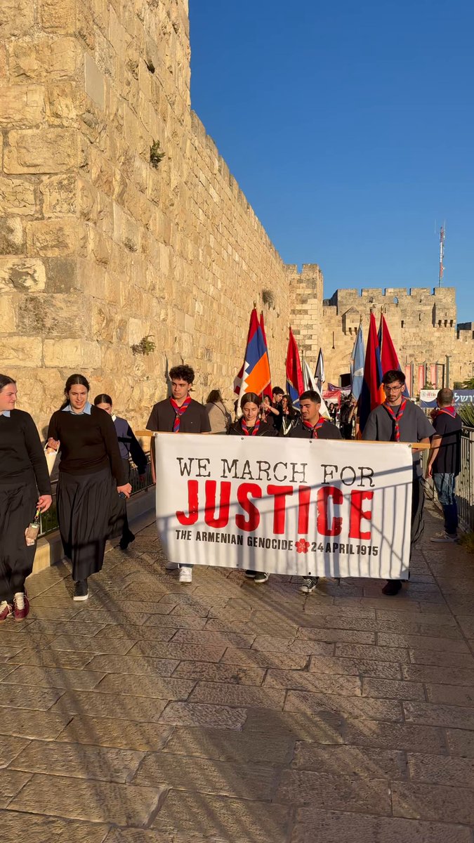 Jerusalemite Armenians marching on the 111th commemoration of the Armenian Genocide around the Old City of Jerusalem. 1.5 million Armenians were systemically butchered by the Ottoman Empire for being Armenian. Never forget. Never again.