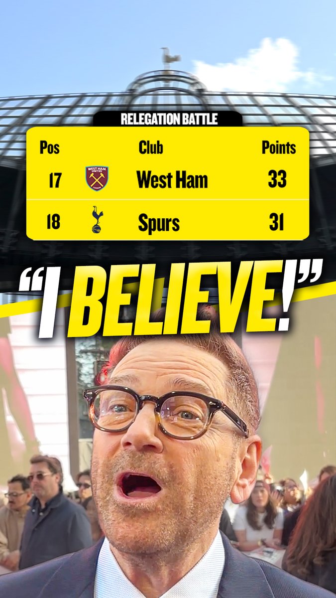 💪 "We played so much better!" 🙏 "We have to hope that West Ham have a bit of a wobble!" Sir Kenneth Branagh believes Spurs will stay up!