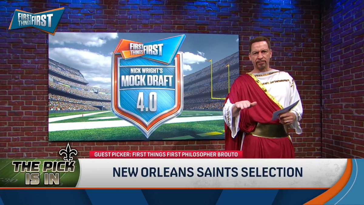 First Things First Philosopher Brouto (Chris Broussard) was the Saints’ guest picker in nick wright’s official NFL MOCK DRAFT 😅 “With the 8th pick of Nick Wright’s Mock Draft 4.0, the New Orleans select David Bailey, Edge Texas Tech. He’s young, but he’s not soft!”