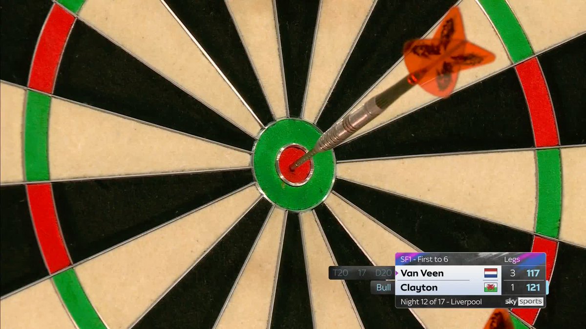 CLAYTON 🤝 121 FINISHES! It's just what he does 🐿️ Jonny Clayton with a trademark 121 on the bullseye to bring this match against Gian van Veen back on throw! 📲 #PLDarts | SF1