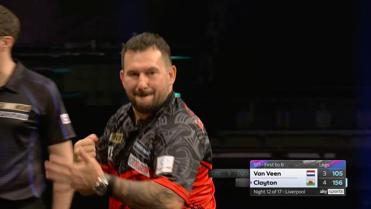 THE FERRET IS ON FIRE 🔥 Now a 156 checkout from Jonny Clayton - that's his THIRD ton-plus finish of the game! 📲 #PLDarts | SF1