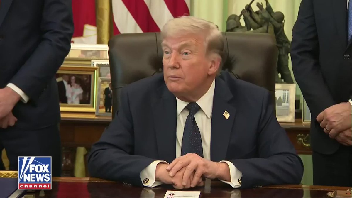 NOW: The Oval Office breaks out in laughter when a reporter asks President Trump what he thinks of Italy replacing Iran in the World Cup. "I don't think about it too much," Trump says.