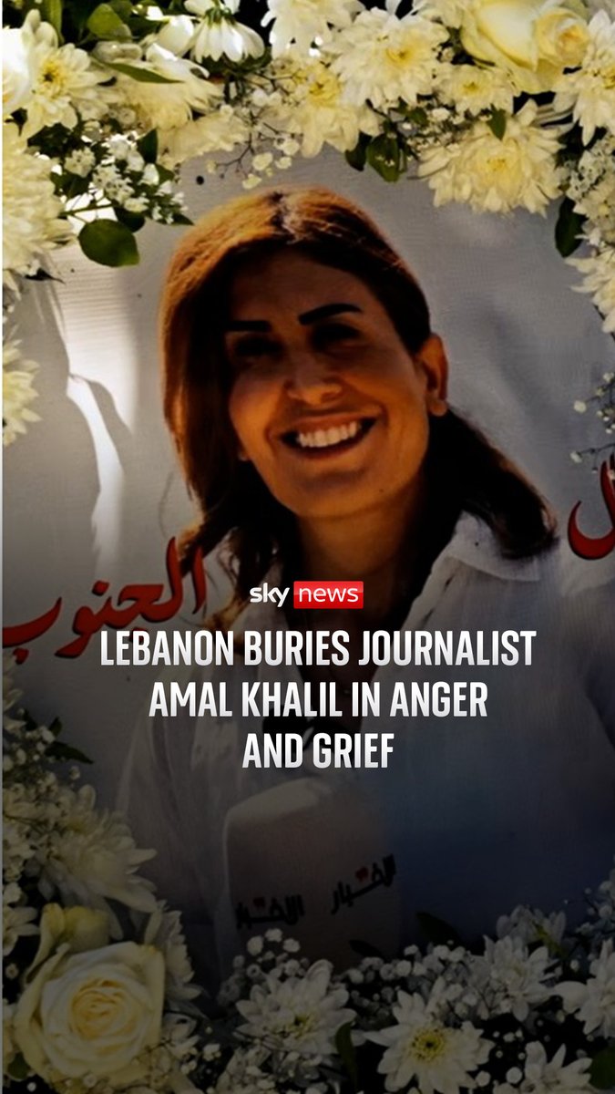 Hundreds of people have gathered for the funeral of journalist Amal Khalil, who was killed in what Lebanon says was a targeted attack by Israel. Khalil was laid to rest in Lebanon as anger and sadness spilled onto the streets. Sky's Diana Magnay reports