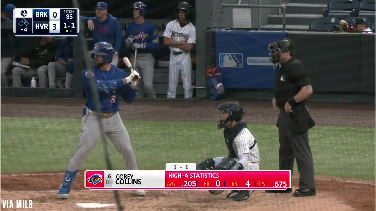Corey Collins with a home run for Brooklyn off of Gerrit Cole