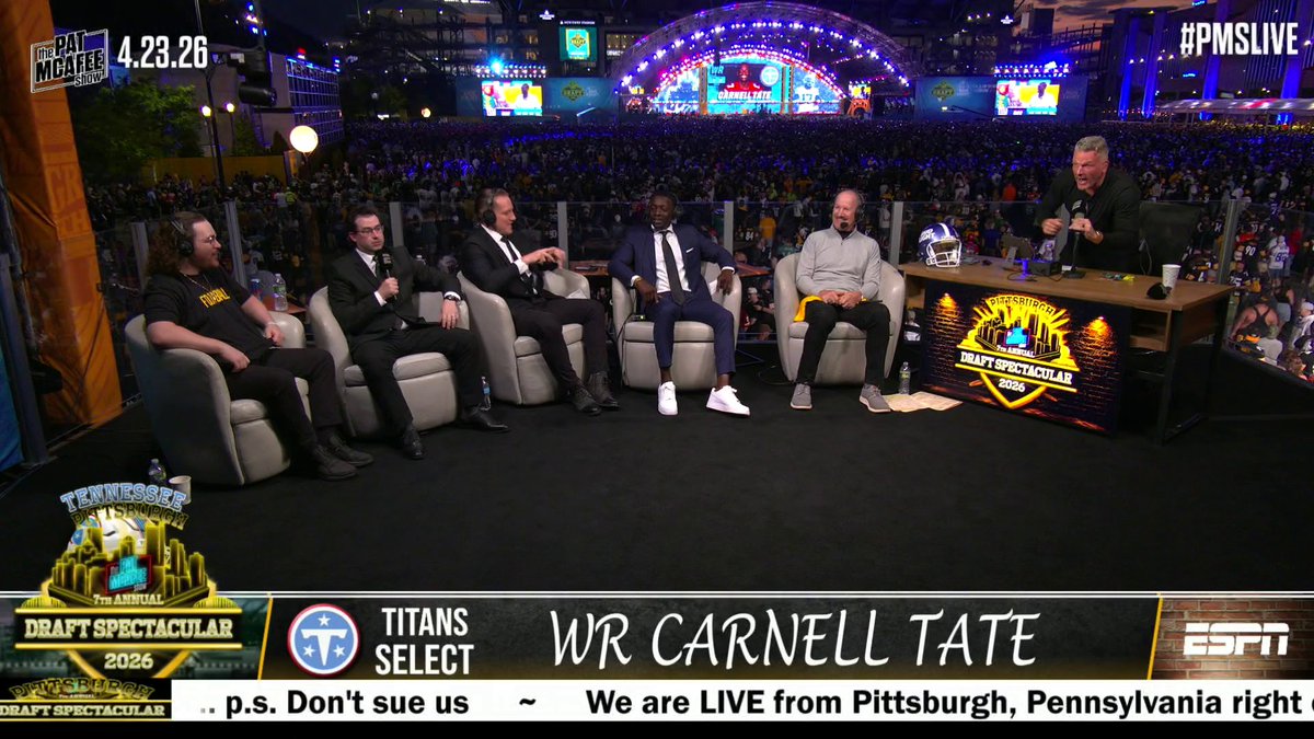 .Pat McAfee and the boys were loving the Titans' selection of Carnell Tate 👏