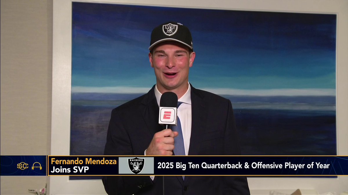 Fernando Mendoza joins Scott Van Pelt after becoming the No. 1 overall pick and a Las Vegas Raider 🎰