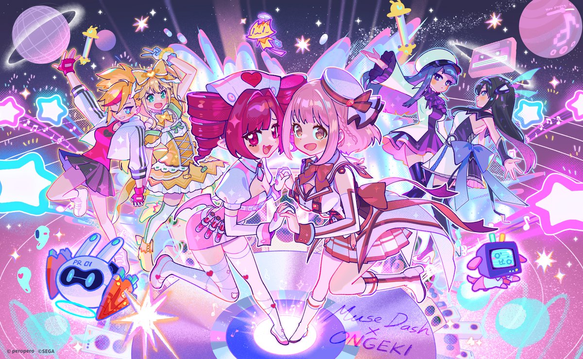 #MuseDash × #オンゲキ コラボバージョン只今更新！ 全楽曲に裏譜面が用意されたほかに、本日発売の「#ゆんゆん電波シンドローム 」の新曲1曲とコラボイラスト1枚が「MD 補完計画」に追加！ かわいい美少女ばっかりの世界は冒険に満ちている。でもそれこそ望むところだ！ ( ･`ω･´)ᕗ