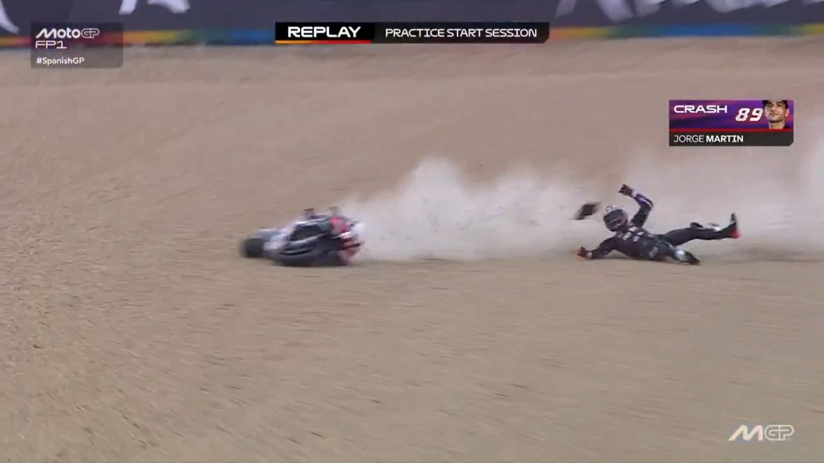 CAN YOU BELIEVE IT? 💥 Jorge Martín Almoguera has gone down on his Practice Start outlap 🤯 #SpanishGP 🇪🇸