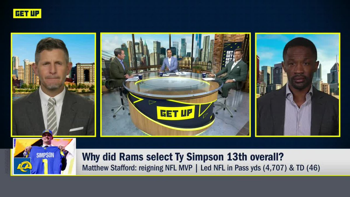 "This is a deep second-day receiver class. They will make a move to put a weapon around Matthew Stafford." The crew breaks down Ty Simpson being drafted by the LA Rams 🔽