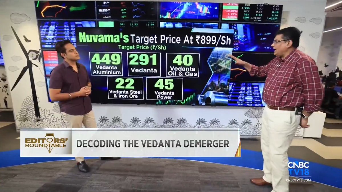 Vedanta demerger record date is next week Mr. Sanjay Parekh of Sohum Asset Managers says -Recent sell off is more technical, fundamentals are strong 💪 -Valuation of only Vedanta limited (holding HZL) & Aluminum biz =₹770/sh vs CMP of ₹721/sh