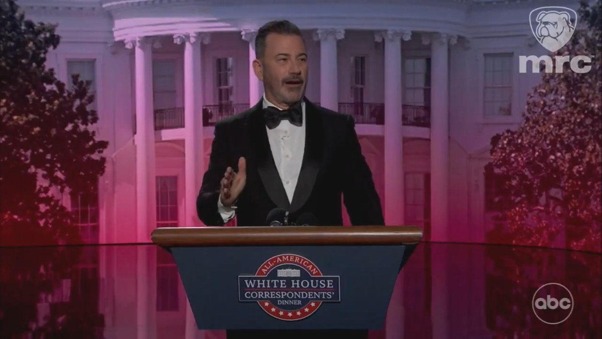 Since there is no comedian at Saturday's White House Correspondents Dinner, Jimmy Kimmel decided to do the routine himself and concluded with what appeared to be a Brendan Carr-Lindsey Graham rape joke, "Brendan Carr is giving me the light. Brendan Carr is the head of the FCC. Back in September he tried to get my affiliates to throw me off the air. He said, “we can do this the easy way or the hard way.” Same thing he said to Lindsey Graham ten minutes ago in the all gender restroom."