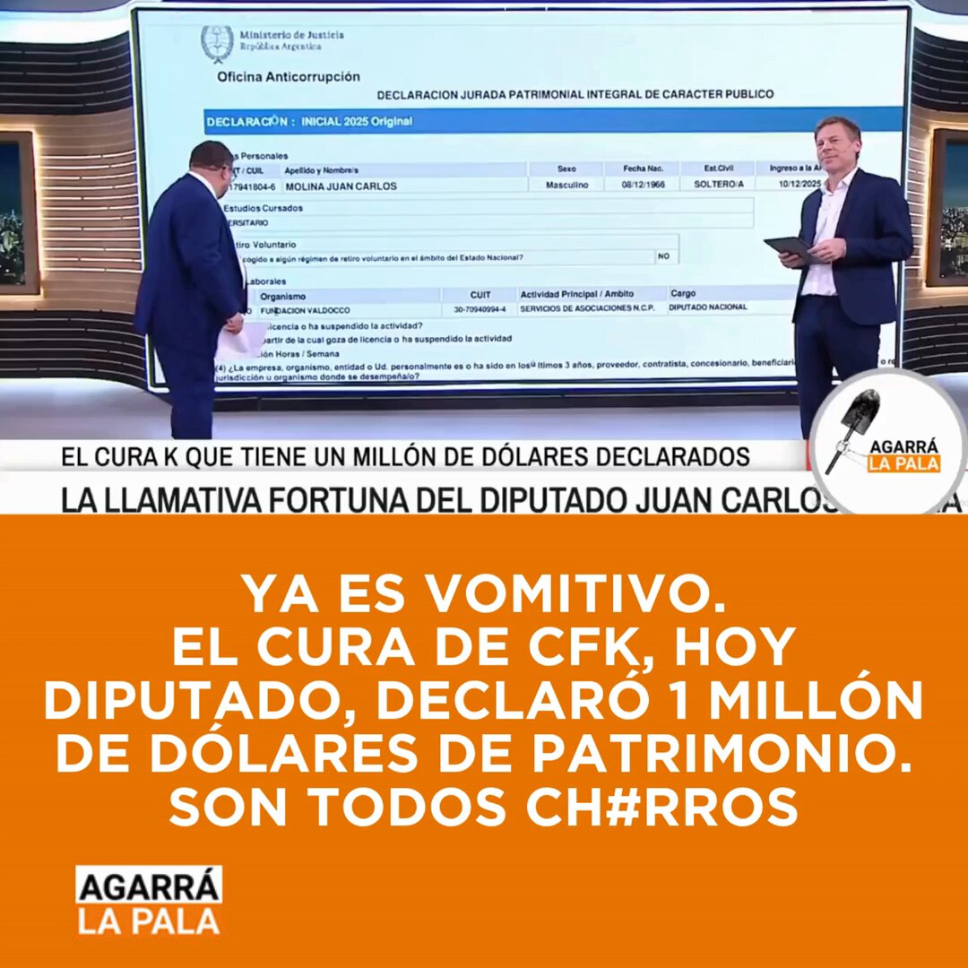 🚨 YA ES VOMITIVO: EL CURA DE CFK, HOY DIPUTADO, DECLARÓ 1 MILLÓN DE DÓLARES DE PATRIMONIO. SON TODOS CHORRO$ Javier Milei