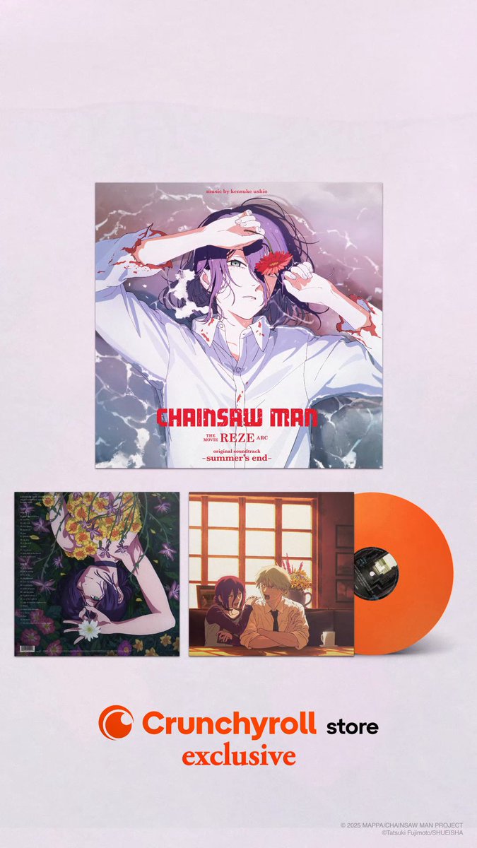 This is the full experience of Chainsaw Man – The Movie: Reze Arc, pressed onto vinyl. kensuke ushio's soundtrack captures every emotional shift of the film, with intimate cues like “in the pool” 🌊 Pre-order the Crunchyroll Exclusive variant ➡️