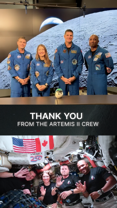 A thank you, in their own words 🫶 The Artemis II crew wanted to share their thanks to everyone who followed along during their journey, and share a reminder that there’s still more human exploration—and Artemis content—coming.
