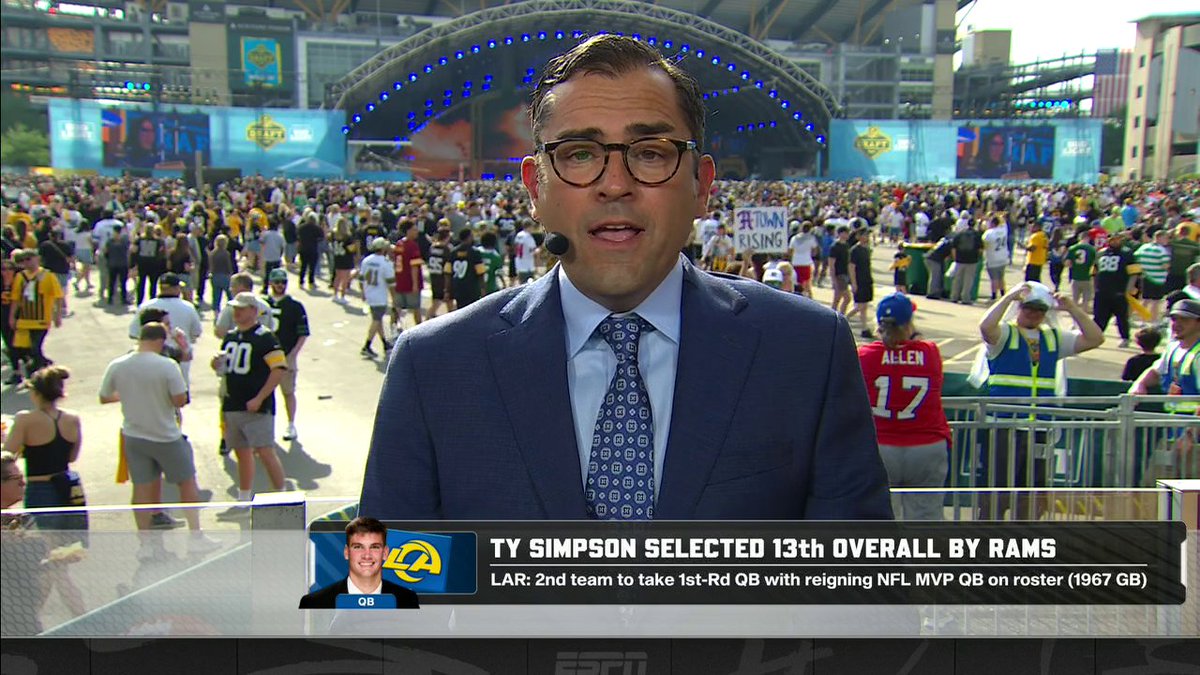 "[The Rams] expect to be picking 25-32 in the upcoming years as they compete for championships." Pete Thamel details LA's thought process drafting Ty Simpson in the first round 🐏