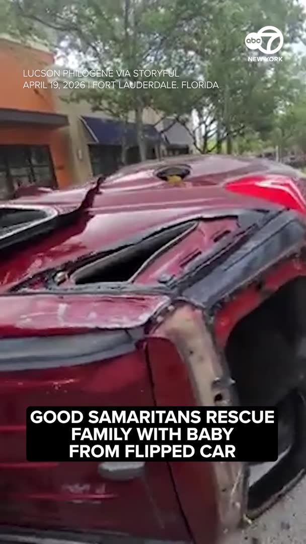 Several Good Samaritans rushed to rescue a family—including a baby—trapped inside an overturned car in South Florida on Sunday, April 19.