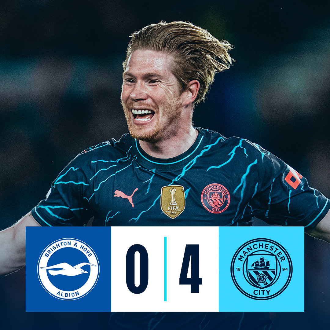 #OnThisDay: Brighton 0-4 #ManCity [2024] ⚽️ [17'] Kevin De Bruyne ⚽️ [26', 34'] Phil Foden ⚽️ [62'] Araña 🕷