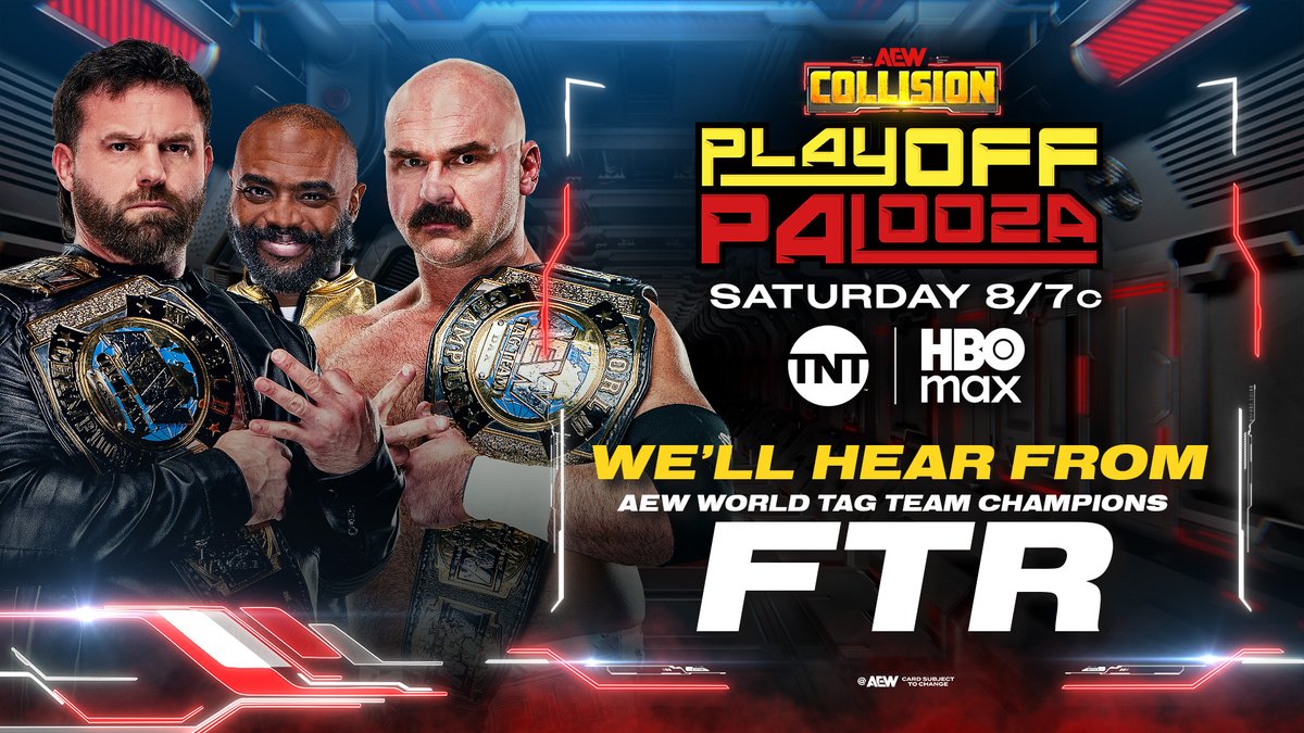 #AEWCollision Playoff Palooza 8/7c on TNT + HBO Max Tomorrow, 4/25! We'll Hear From AEW World Tag Team Champions FTR Adam Copeland challenged Dax Harwood + Cash Wheeler to a Title vs Career New York Street Fight at #AEWDoN! Hear FTR's response, TOMORROW!