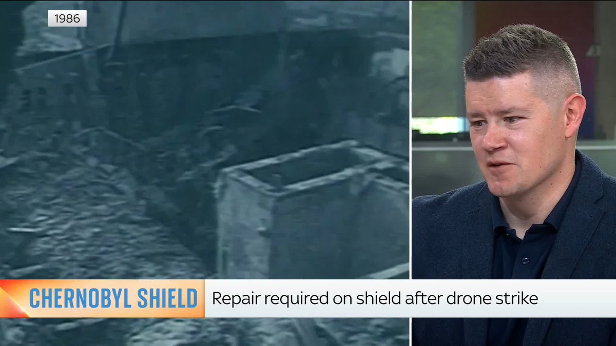 A protective shield covering the Chernobyl nuclear reactor in Ukraine was damaged by a Russian drone strike last year. Founder of YouTube channel, The B-1-M, Fred Mills explains the incident and what the repairing process entails 📺 Sky 501 and YouTube