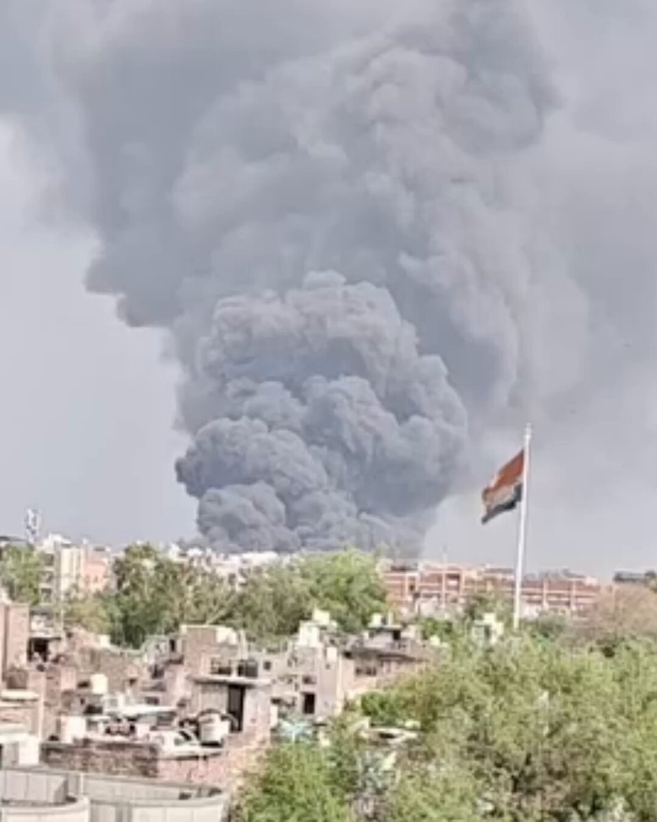 A large fire has just broken out in a forested area of Jahangirpuri near Majlis Park, Delhi, India.