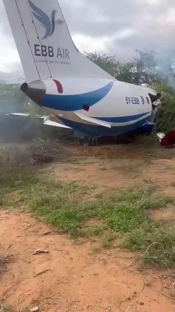 The safe evacuation of EBB Air Embraer EMB-120RT Brasilia plane (5Y-EBB) that was involved in a runway excursion while landing at Mandera Airstrip, Kenya and crashed into a thicket on April 24, 2026. #aircraft