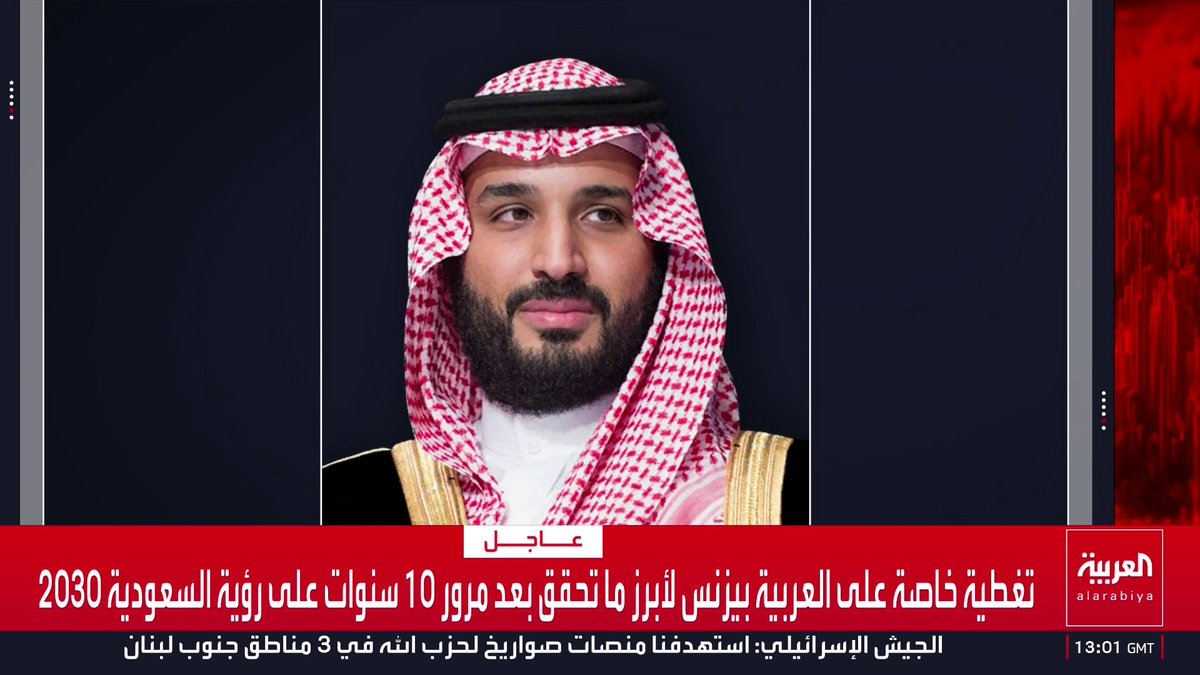 ولي العهد السعودي: · مع مرور عقد على إطلاق الرؤية قدمنا نموذجا استثنائيا بتحويل الرؤى لواقع · حولنا الرؤى إلى واقع بإرادة أبناء وبنات وطننا ومؤسساتنا الفاعلة · الإنجاز المحقق بالأعوام الماضية يضعنا أمام مسؤولية كبرى لمضاعفة جهودنا · سنعمل على تكثيف خططنا وأدواتنا لتعزيز المكتسبات وضمان الاستدامة · مع مرور عقد على إطلاق الرؤية نضع نصب أعيننا مزيدا من الرفعة لبلدنا