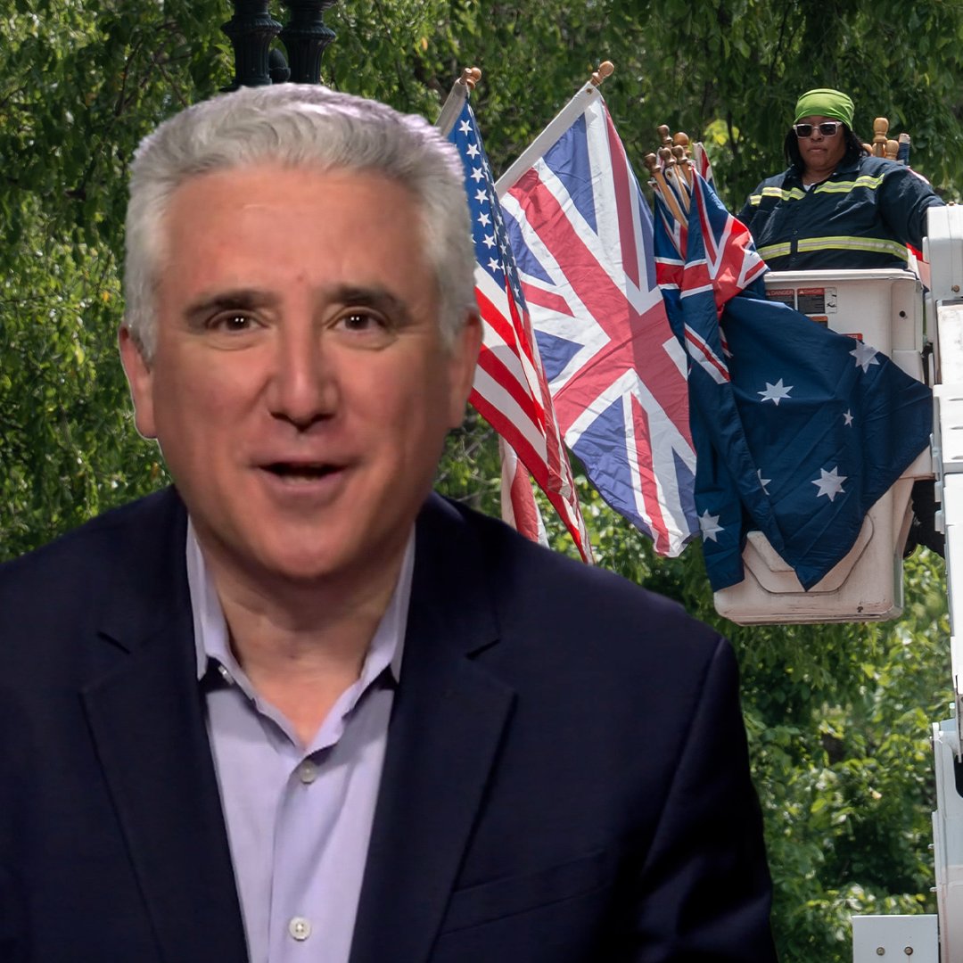 'They've now got the right flags flying in the middle of Washington DC...' Simon Marks and Vanessa Feltz are in disbelief as work crews mistakenly raised the Australian flag ahead of the King's state visit.
