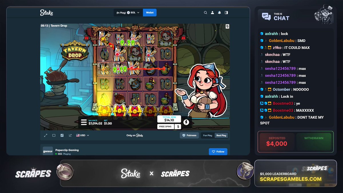 😮THIS WAS ALMOST MAX WIN ON TAVERN DROP COMMENT YOUR Stake.com USER FOR A TIP 💗 🔥Paperclip Gaming
