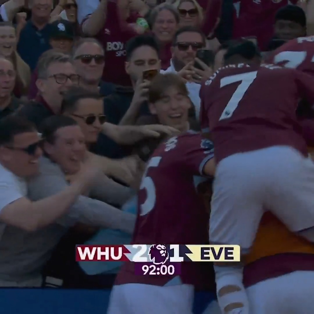 WHAT A FINISH. WHAT A WIN. Everton equalize late—but a stoppage time winner gives West Ham a scintillating victory. 😱