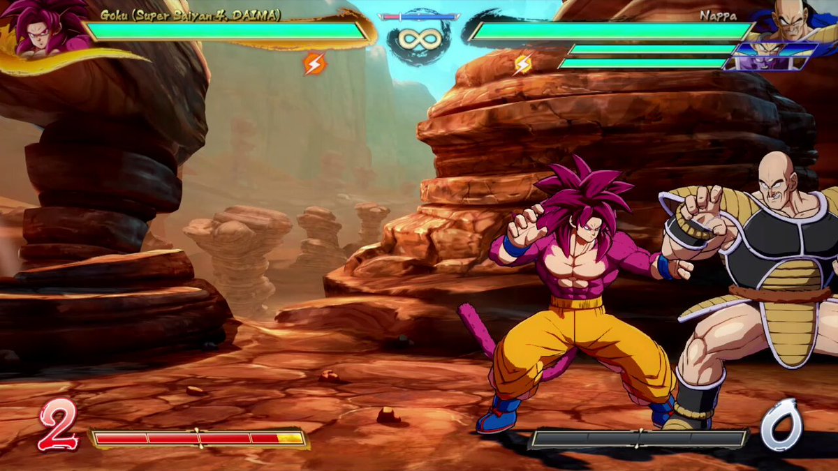 DBFZ v1.50 Daima Goku, - Meaty 2M 2M link; - Squeeze into the corner for L throw after j.2H smash; - Fast fall after L throw. Somewhat pointless if considering how much presence j.[H] loops have, but anyways ...