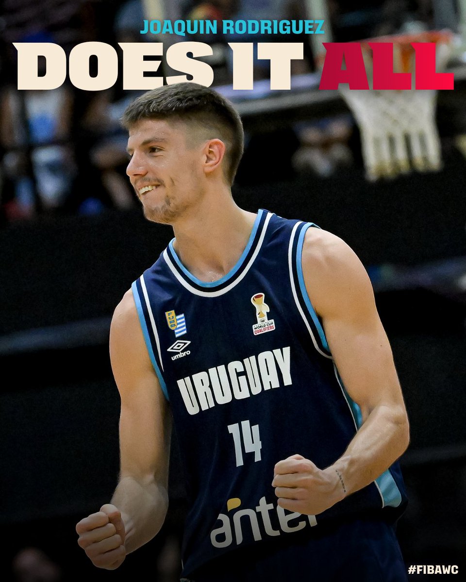 Doing a little bit of everything 🪄 Joaquin Rodriguez has been hooping in Uruguay's 4-0 start at the #FIBAWC Americas Qualifiers 🇺🇾 📊 19.0 PTS | 6.5 REB | 5.8 AST | 2.0 STL | 50% FG | 35.5% 3P #StepItUp