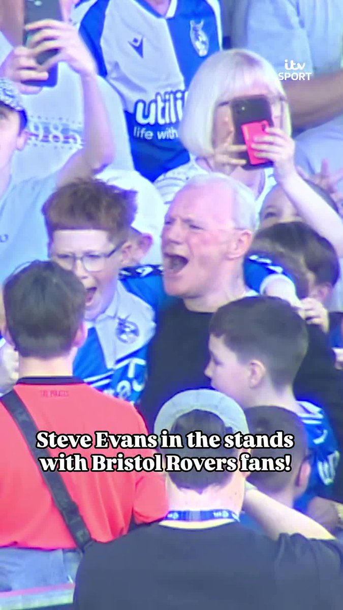 Steve Evans celebrates from the stands with Bristol Rovers supporters! 😅 The Scot left his dugout to join home supporters in the stands to witness his side score a fourth in the West Country derby Bristol Rovers | EFL