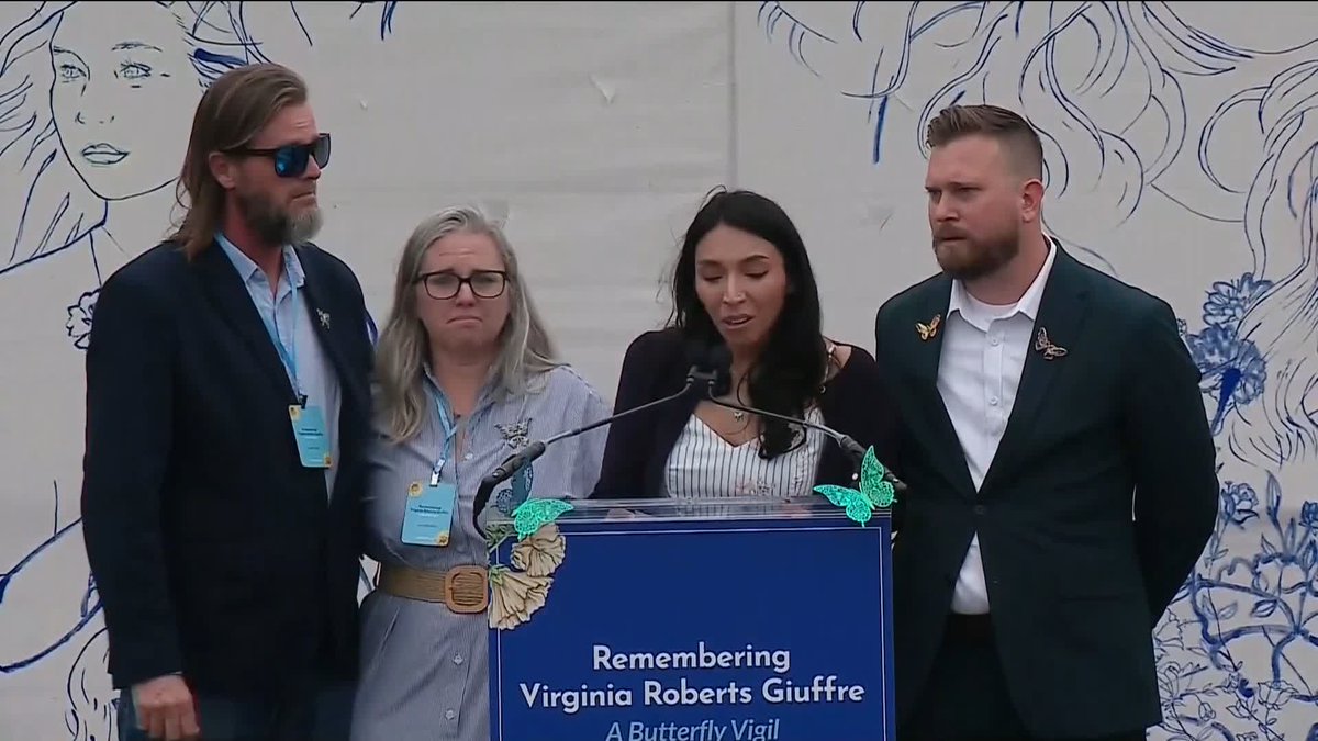 "She did not just survive, she transformed." Virginia Giuffre's sister-in-law Amanda Roberts reads a poem dedicated to the late Epstein survivor at a vigil marking one year since her death. 📺 Sky 501, Virgin 602, Freeview 233 and YouTube
