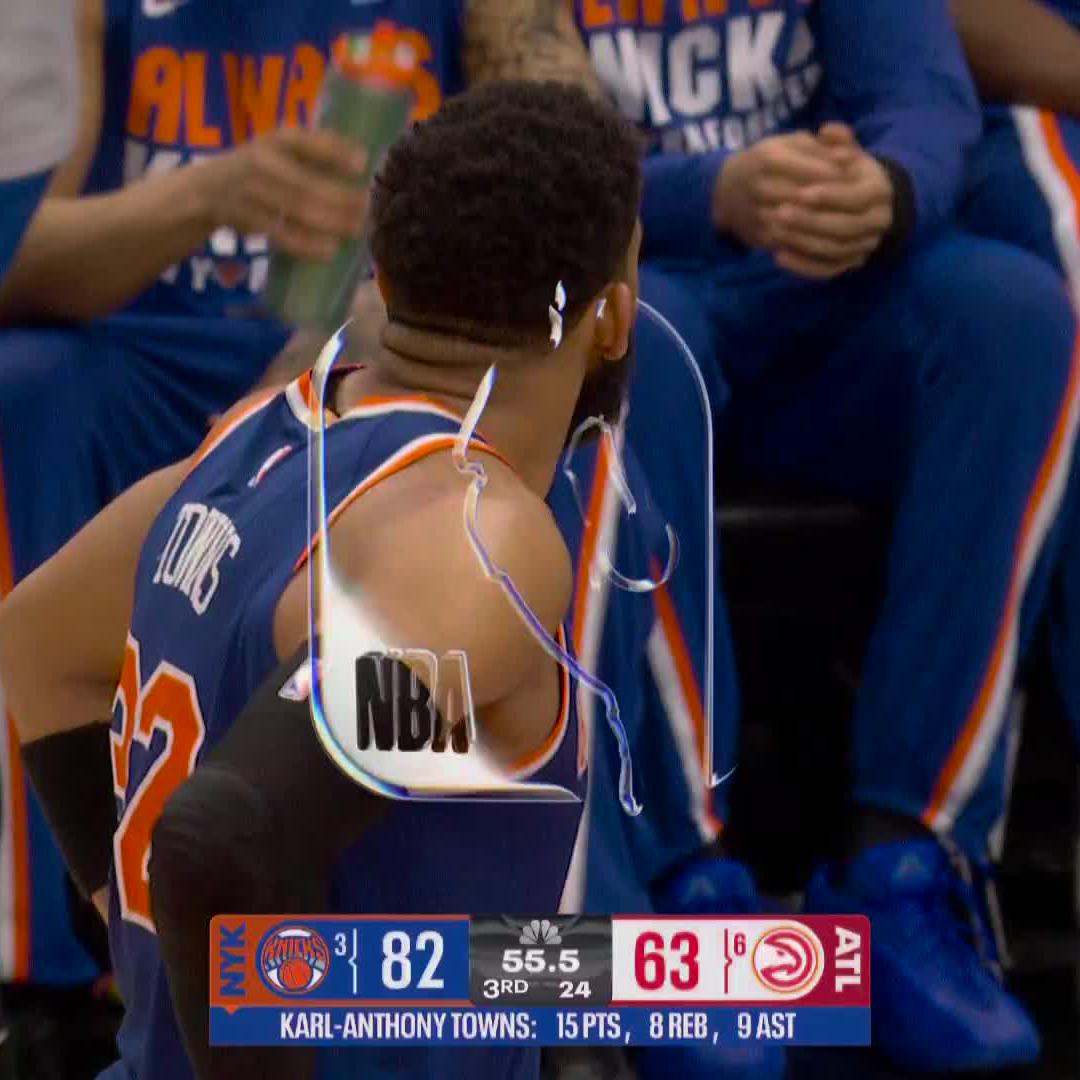 Karl-Anthony Towns points at Reggie Miller after hitting the deep three! 😅