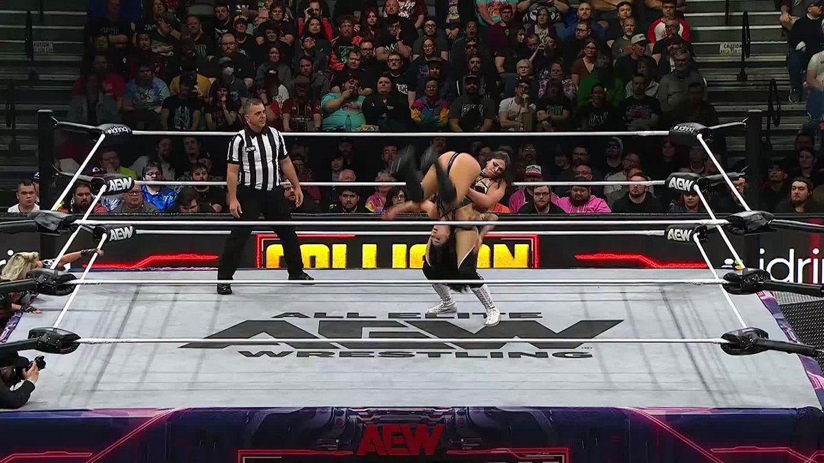 The black mist! julia hart helps get the victory for Triangle of Madness! Watch #AEWCollision on TNT + HBO Max
