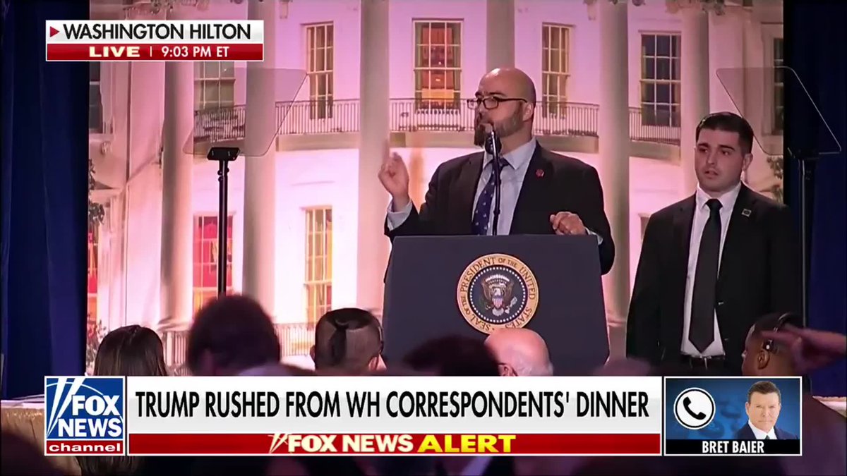 “I heard shots and everybody dove down…within seconds the entire place was filed with secret service, guns drown” Bret Baier describes the chaos and alarm after gunshots were heard at the White House Correspondents' Dinner.