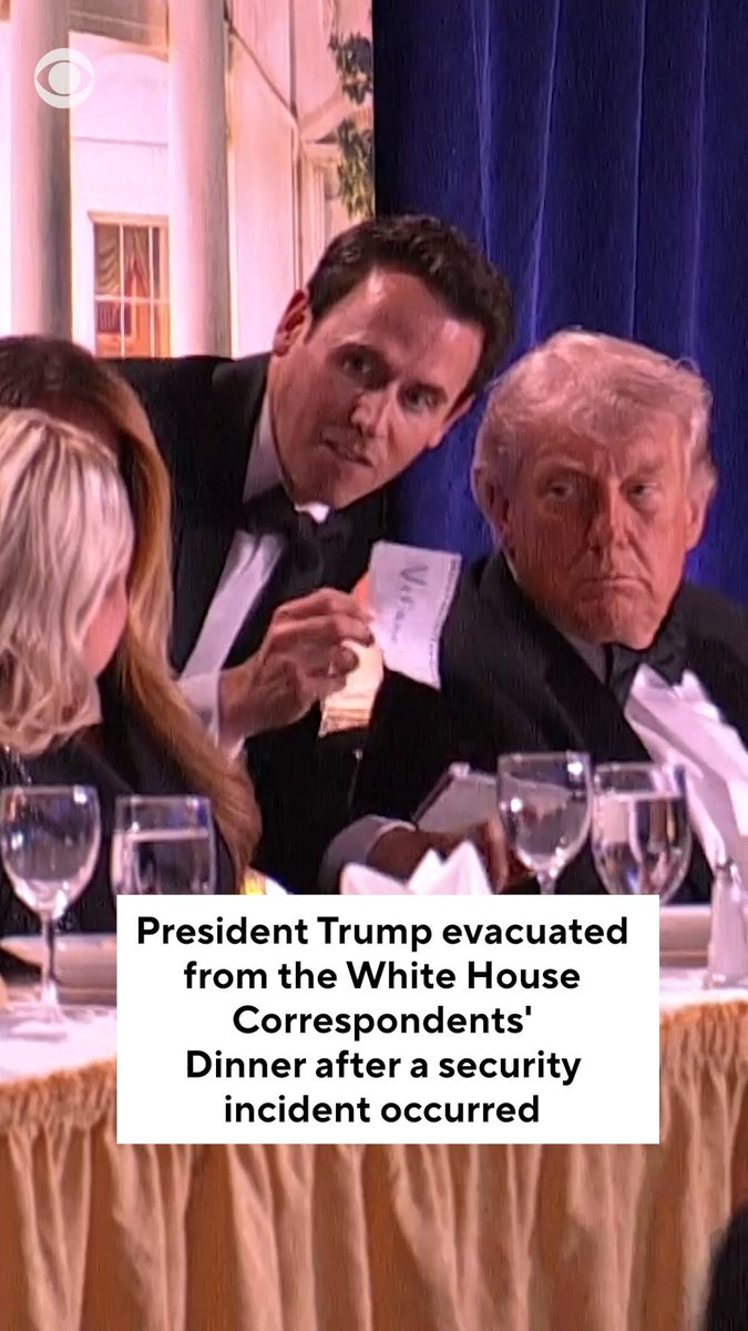 President Trump was safely evacuated from the White House Correspondents' Dinner Saturday night following a shooting outside the ballroom of the Washington Hilton Hotel. The suspect is in custody, "neutralized" but alive, officials said. Trump says there will be a press conference tonight. Live blog: