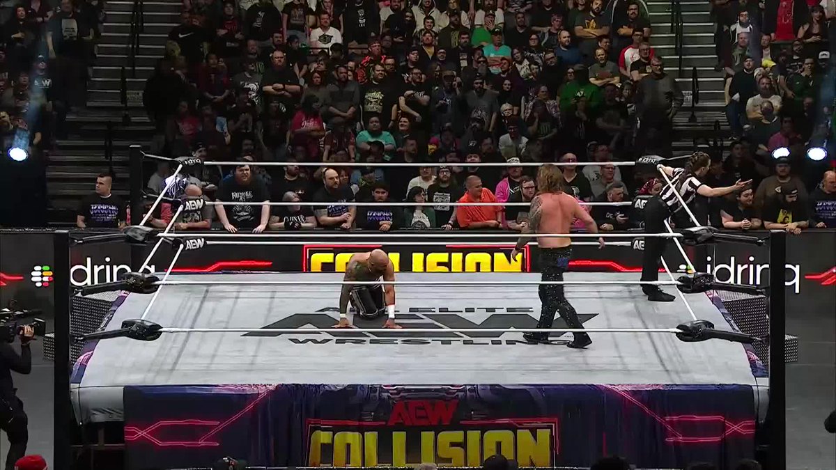Ricochet pins Chris Jericho YET AGAIN with Ricosault in the main event of Collision. THE GUY WHO GETS HIS ASS BEAT BY THE DEMAND EVERY WEEK THAT HE SHOWS UP.... Jericho wasn't lying. Damn.