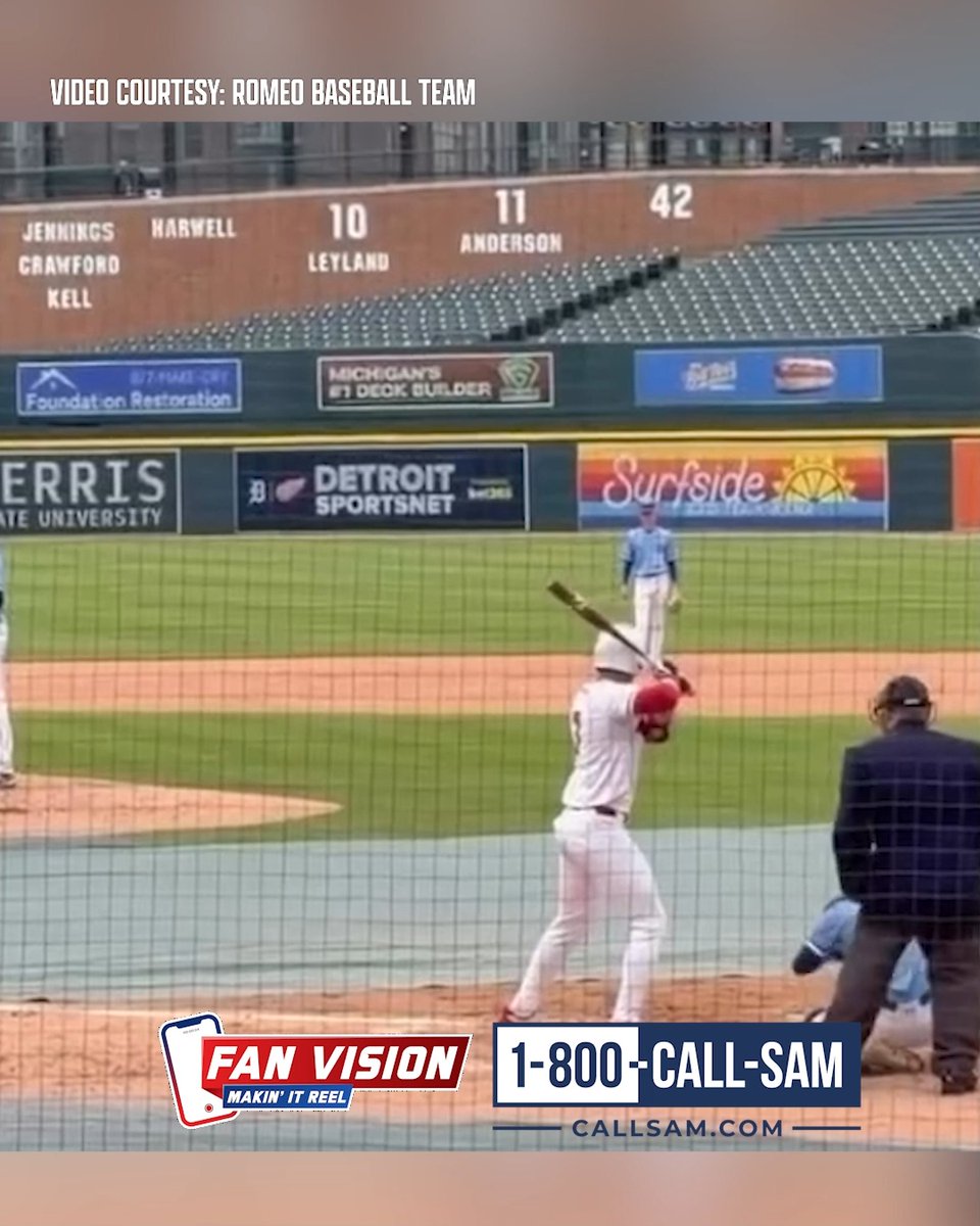FAN VISION: BRAYDEN WATSON GOES YARD AT COMERICA 💣⚾️ The Romeo junior puts one over the fence at Comerica Park, powering his squad to a win over Rochester. 🎥 Romeo Baseball Team - Submit your play to and make it reel. Presented by Sam Bernstein Law