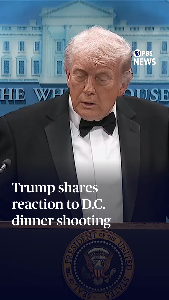 President Donald Trump praised Secret Service and law enforcement officers for stopping a gunman at a security checkpoint outside the White House Correspondents' Dinner on Saturday. In a quickly arranged news conference at the White House, the president described being whisked away by Secret Service agents after shots rang out in the checkpoint area. Attendees at the dinner were told to get down and take cover during the incident. A suspect is in custody, said Trump, still dressed in his black tuxedo. The president also said he wanted to return to the event following the incident, though the association behind the annual event said the dinner will be rescheduled.