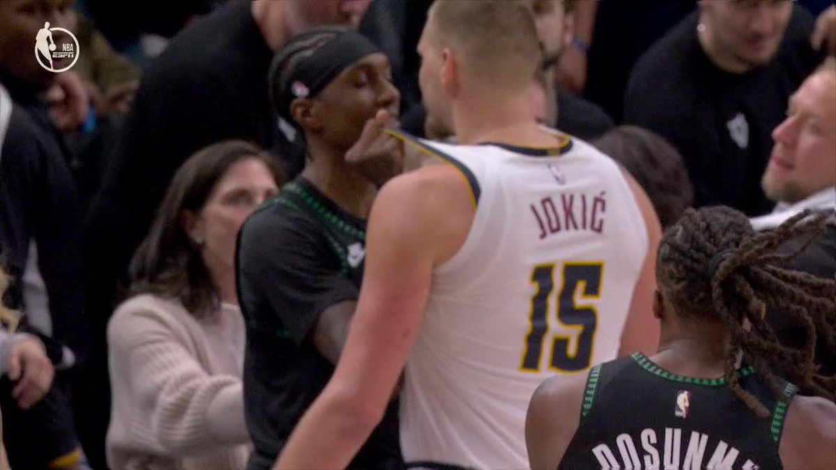 Tensions were high at the end of Game 4 between the Nuggets and Timberwolves 😳 Both Nikola Jokic and Julius Randle were ejected for unsportsmanlike conduct.
