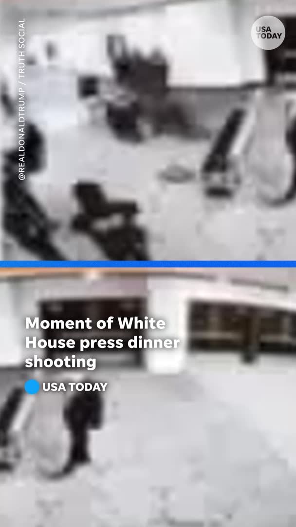 Security footage shared by President Donald Trump shows the moment a suspect charged a checkpoint during the White House Correspondents’ Dinner.