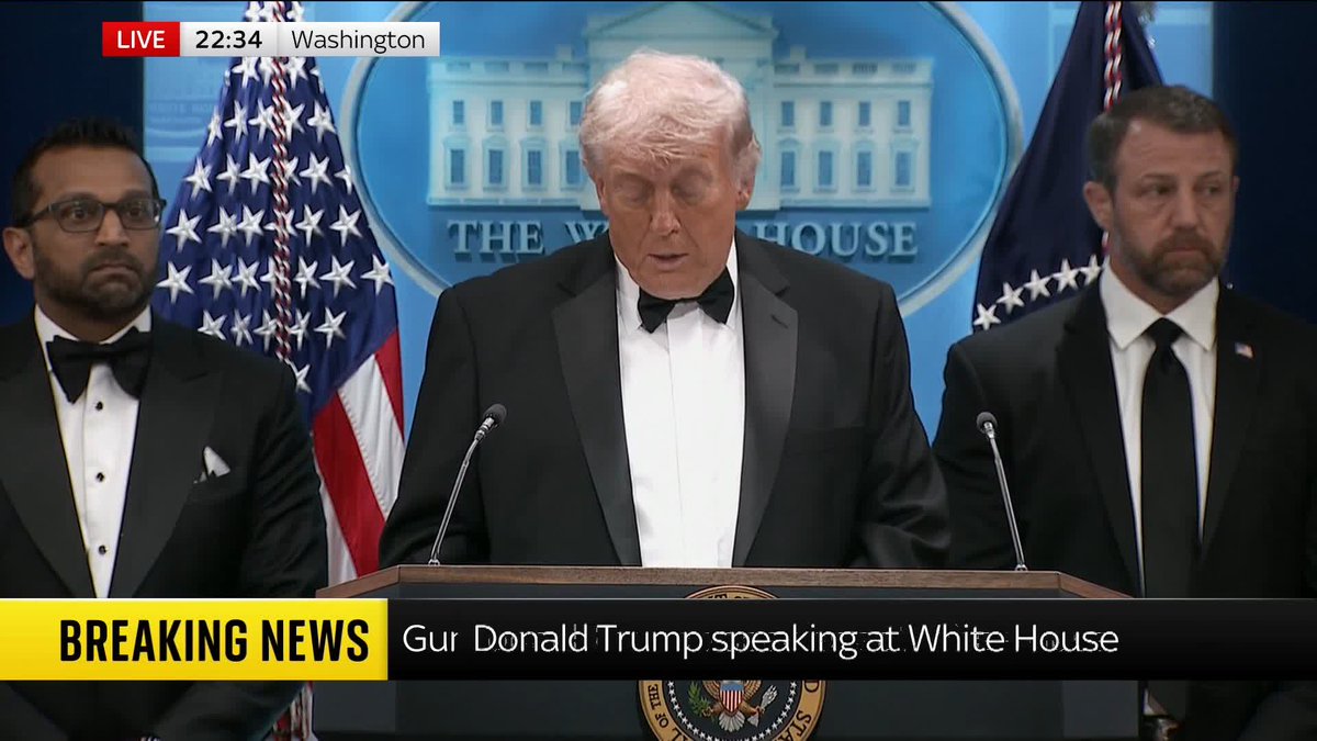 'A man charged a security checkpoint armed with multiple weapons' President Trump has held a press conference following the shooting at the correspondents' dinner. 📺 Sky 501, Virgin 602, Freeview 233